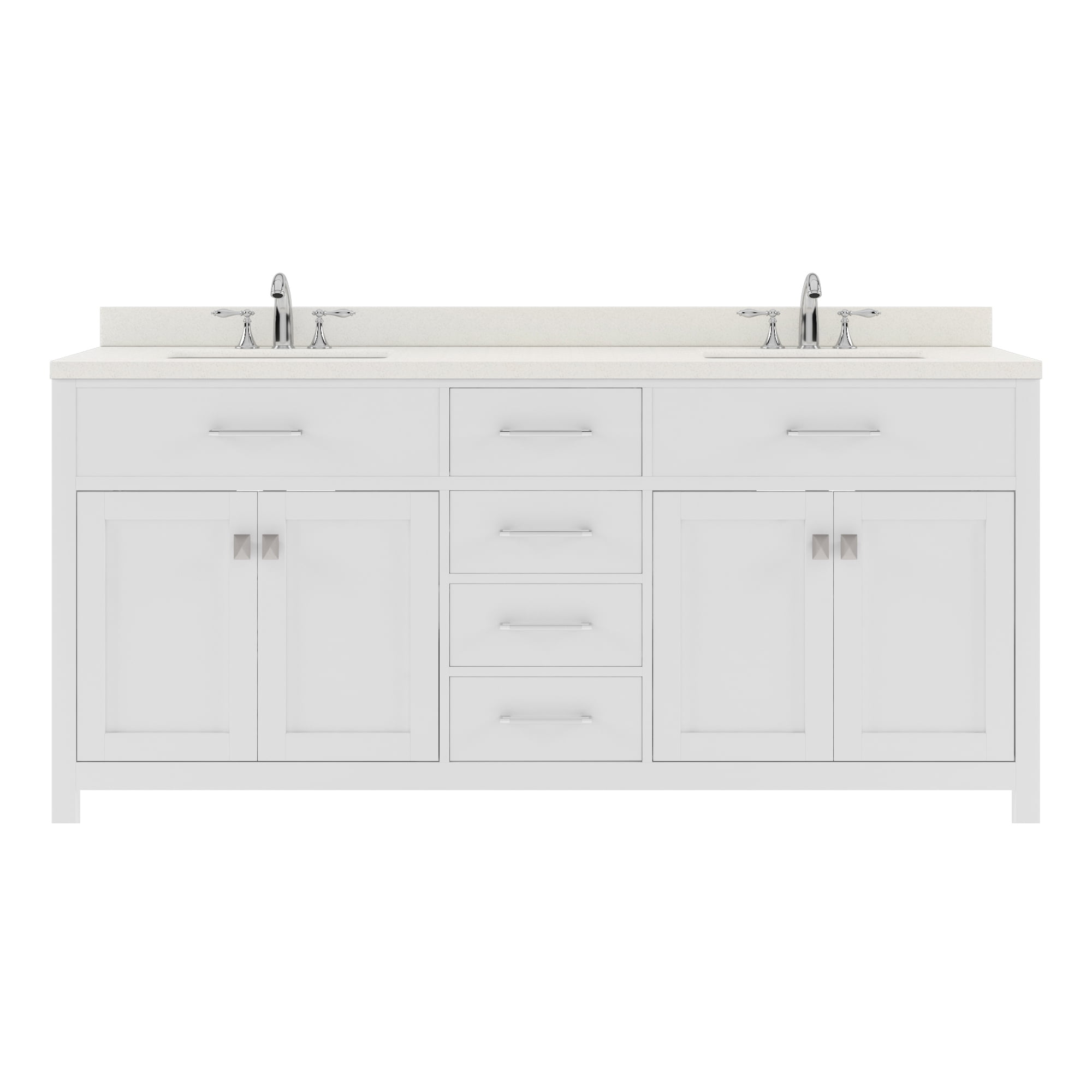 Caroline 72" White Double Vanity with Quartz Top and Square Sinks