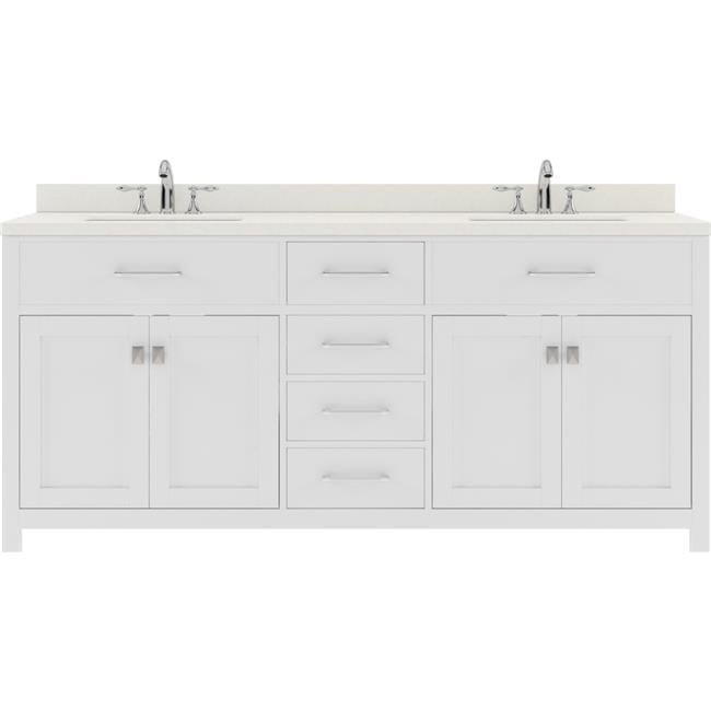 Caroline 72" White Double Vanity with Quartz Top and Square Sinks