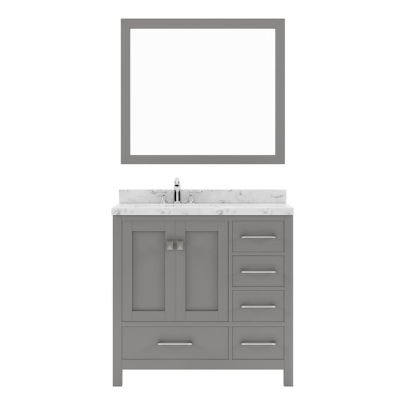 Caroline Avenue 36" Single Bath Vanity in Cashmere Gray with Cultured Marble Quartz Top and Square Sink with Matching Mirror