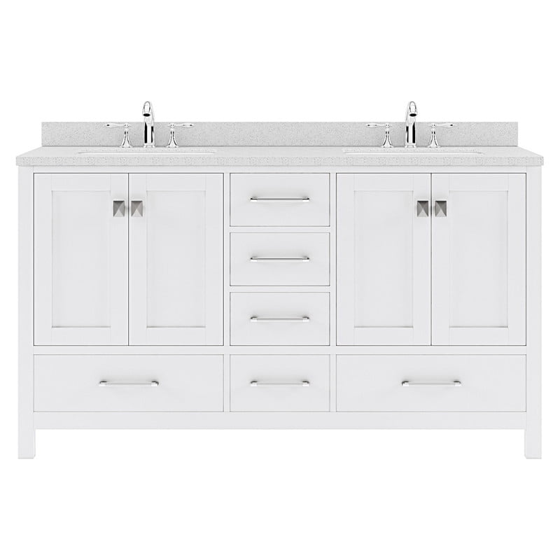 Caroline Avenue 60" Double Bath Vanity in White with White Quartz Top and Square Sinks