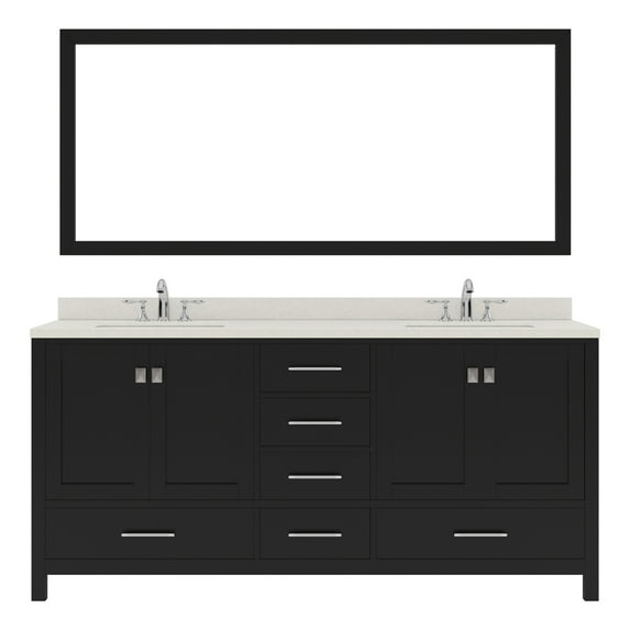 Caroline Avenue 72" Double Bath Vanity in Espresso with White Quartz Top and Square Sinks with Brushed Nickel Faucets with Matching Mirror