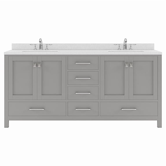 Caroline Avenue 72" Double Bath Vanity in Gray with White Quartz Top and Square Sinks