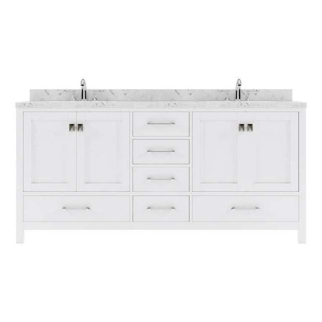 Caroline Avenue 72" Double Bath Vanity in White with Cultured Marble Quartz Top and Round Sinks