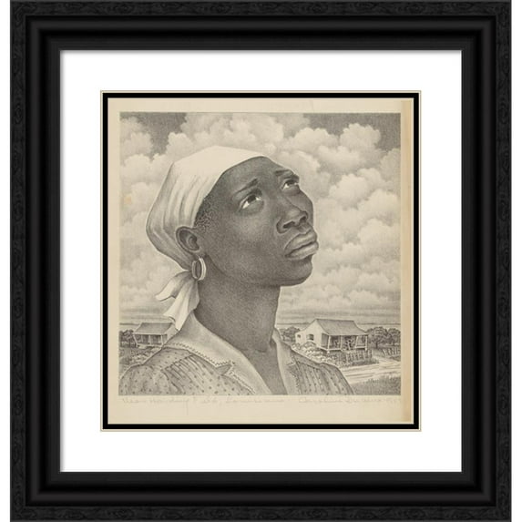 Caroline Durieux 20x21 Black Ornate Framed Double Matted Museum Art Print Titled: Harding Field (1943)
