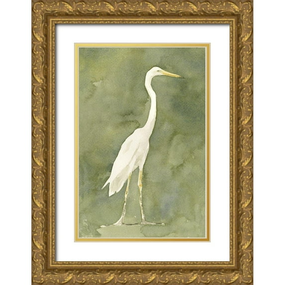 Caroline, Emma 11x14 Gold Ornate Wood Framed with Double Matting Museum Art Print Titled - Emerald Heron I