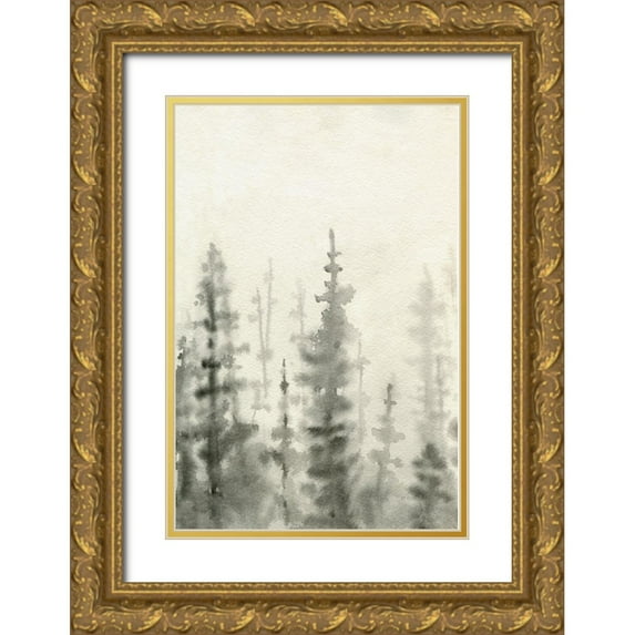 Caroline, Emma 11x14 Gold Ornate Wood Framed with Double Matting Museum Art Print Titled - Ink Pine Woods I