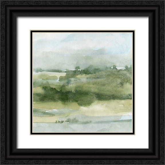 Caroline, Emma 12x12 Black Ornate Wood Framed with Double Matting Museum Art Print Titled - Soft Sage Landscape II