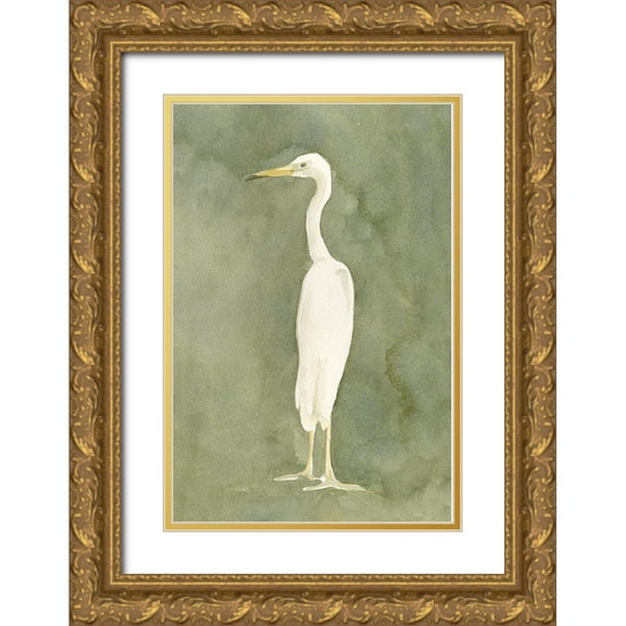 Caroline, Emma 13x18 Gold Ornate Wood Framed with Double Matting Museum Art Print Titled - Emerald Heron II