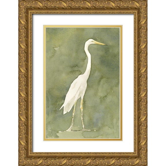 Caroline, Emma 13x18 Gold Ornate Wood Framed with Double Matting Museum Art Print Titled - Emerald Heron I