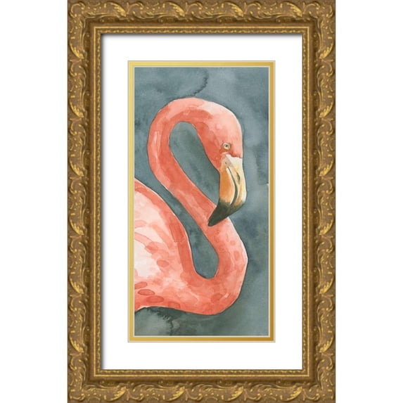 Caroline, Emma 14x24 Gold Ornate Wood Framed with Double Matting Museum Art Print Titled - Flamingo Study I