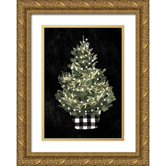 Caroline, Emma 18x24 Gold Ornate Wood Framed with Double Matting Museum Art Print Titled - Modern Gingham Christmas Collection B