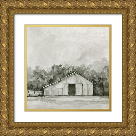 Caroline, Emma 20x20 Gold Ornate Wood Framed with Double Matting Museum Art Print Titled - Solemn Barn Sketch IV
