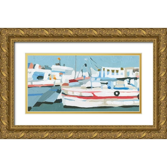 Caroline, Emma 24x14 Gold Ornate Wood Framed with Double Matting Museum Art Print Titled - Bright Boats I