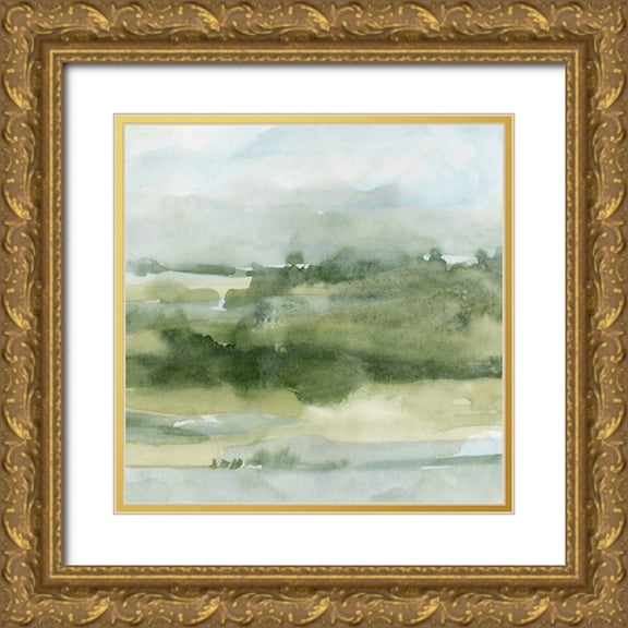 Caroline, Emma 26x26 Gold Ornate Wood Framed with Double Matting Museum Art Print Titled - Soft Sage Landscape II