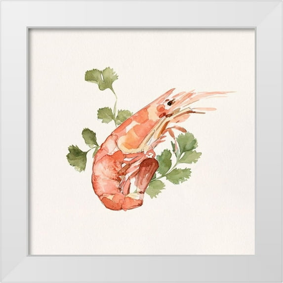Caroline, Emma 26x26 White Modern Wood Framed Museum Art Print Titled - Shrimp for Dinner I