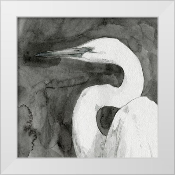 Caroline, Emma 26x26 White Modern Wood Framed Museum Art Print Titled - Solemn Egret IV