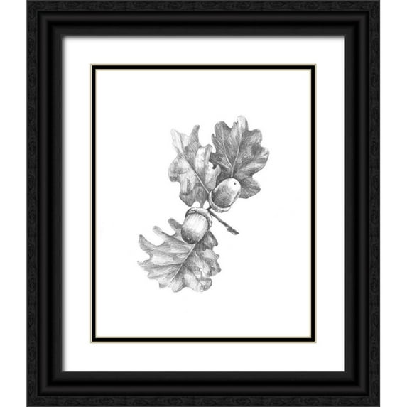 Caroline, Emma 26x32 Black Ornate Wood Framed with Double Matting Museum Art Print Titled - Oak Leaf Pencil Sketch II