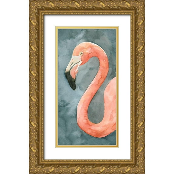 Caroline, Emma 9x14 Gold Ornate Wood Framed with Double Matting Museum Art Print Titled - Flamingo Study II