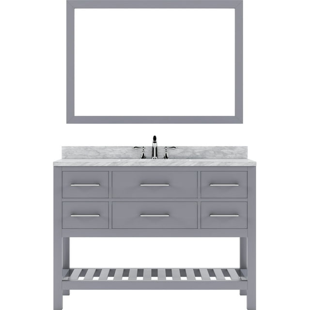 Caroline Estate 48" Single Bath Vanity in Gray with White Marble Top and Square Sink with Matching Mirrors