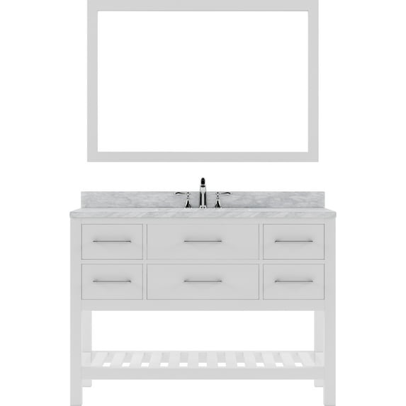 Caroline Estate 48" Single Bath Vanity in White with White Marble Top and Round Sink with Polished Chrome Faucet with Matching Mirrors