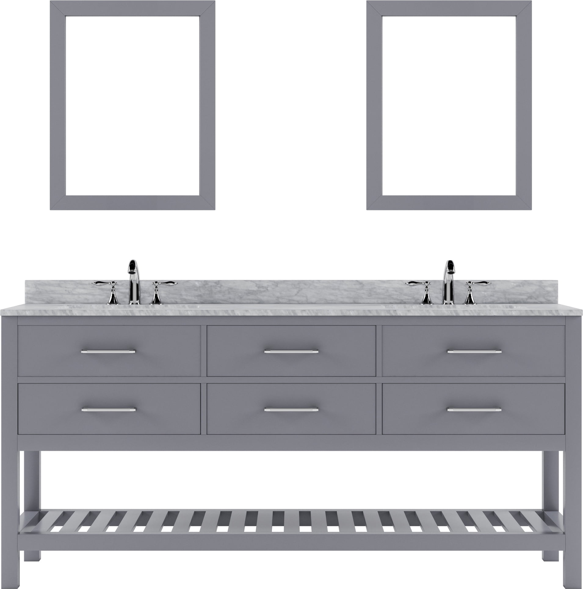 Caroline Estate 72" Double Bath Vanity in Gray with White Marble Top ...