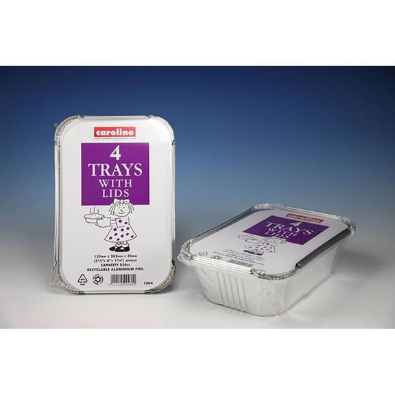 Caroline Foil Trays & Lids 30oz / 139 x 203 x 45mm 4pk 1004
