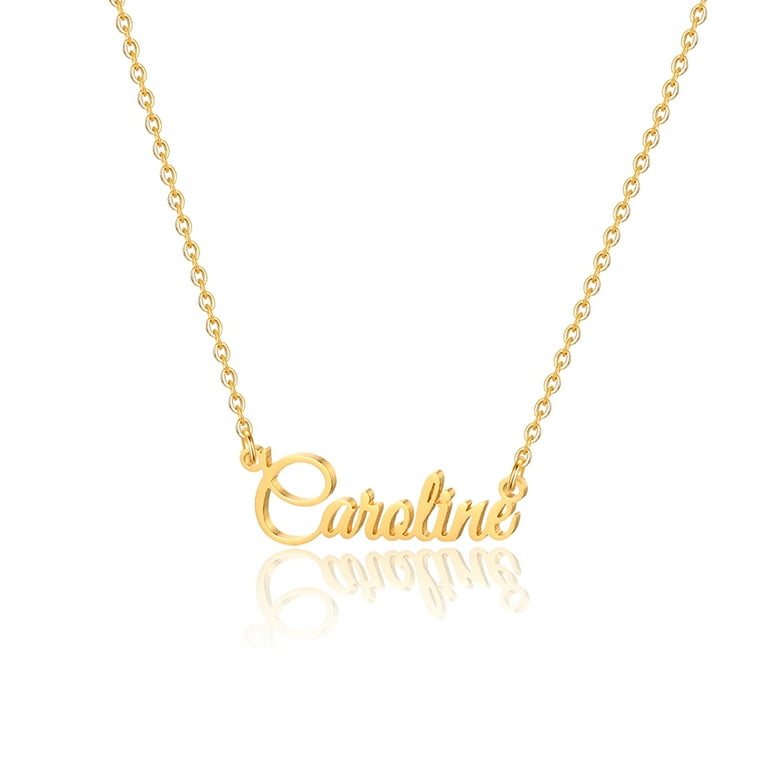 Caroline Name Necklace Personalized, Gold Plated Custom Name