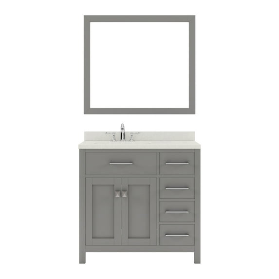 Caroline Parkway 36" Single Bath Vanity in Cashmere Gray with White Quartz Top and Square Sink with Matching Mirror