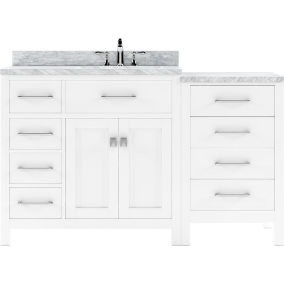 Caroline Parkway 57" Single Bath Vanity in White with White Marble Top and Round Sink with Matching Mirror