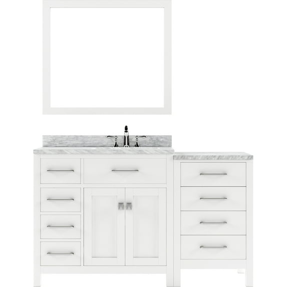 Caroline Parkway 57" Single Bath Vanity in White with White Marble Top and Square Sink with Matching Mirror