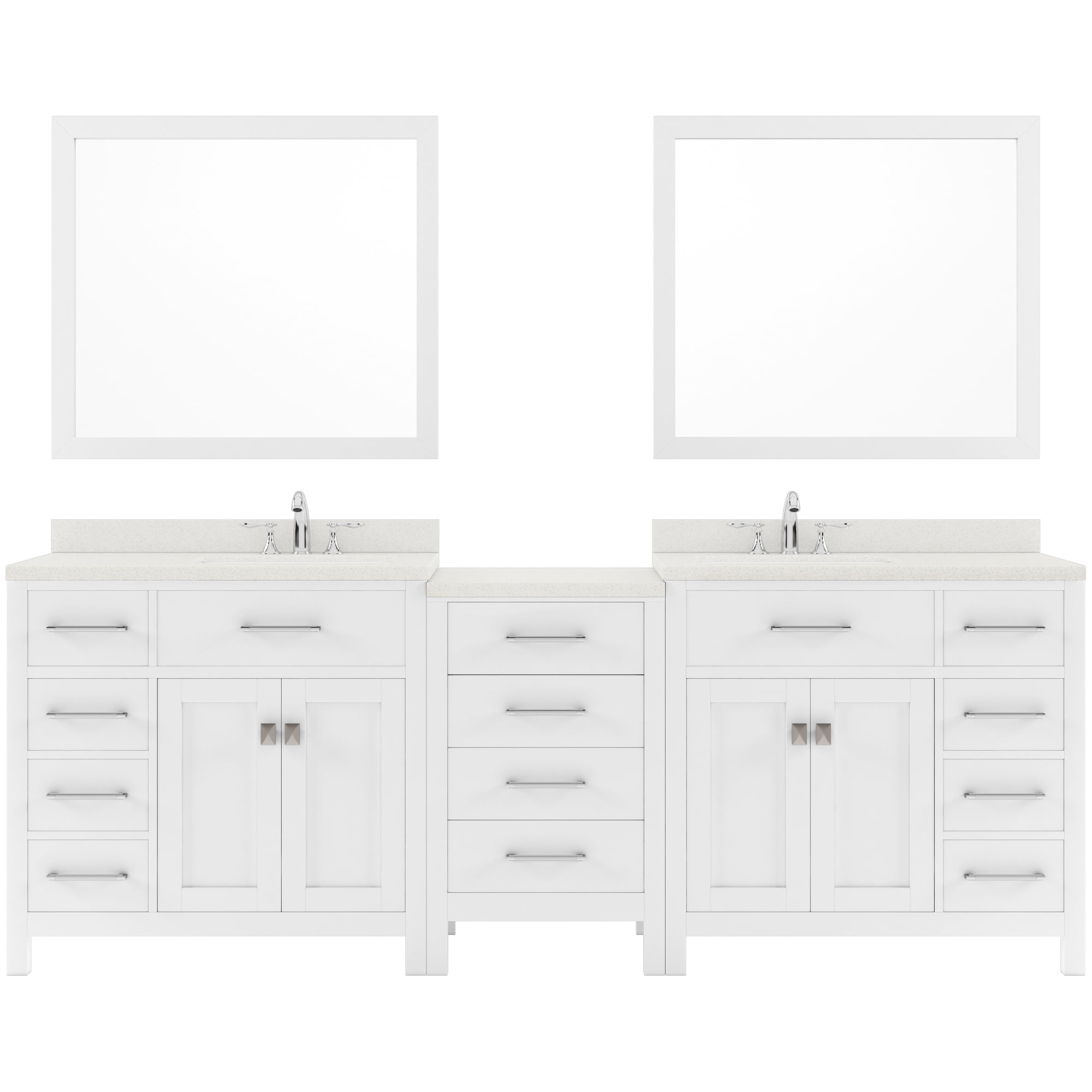 Caroline Parkway 93" Double Bath Vanity in White with White Quartz Top