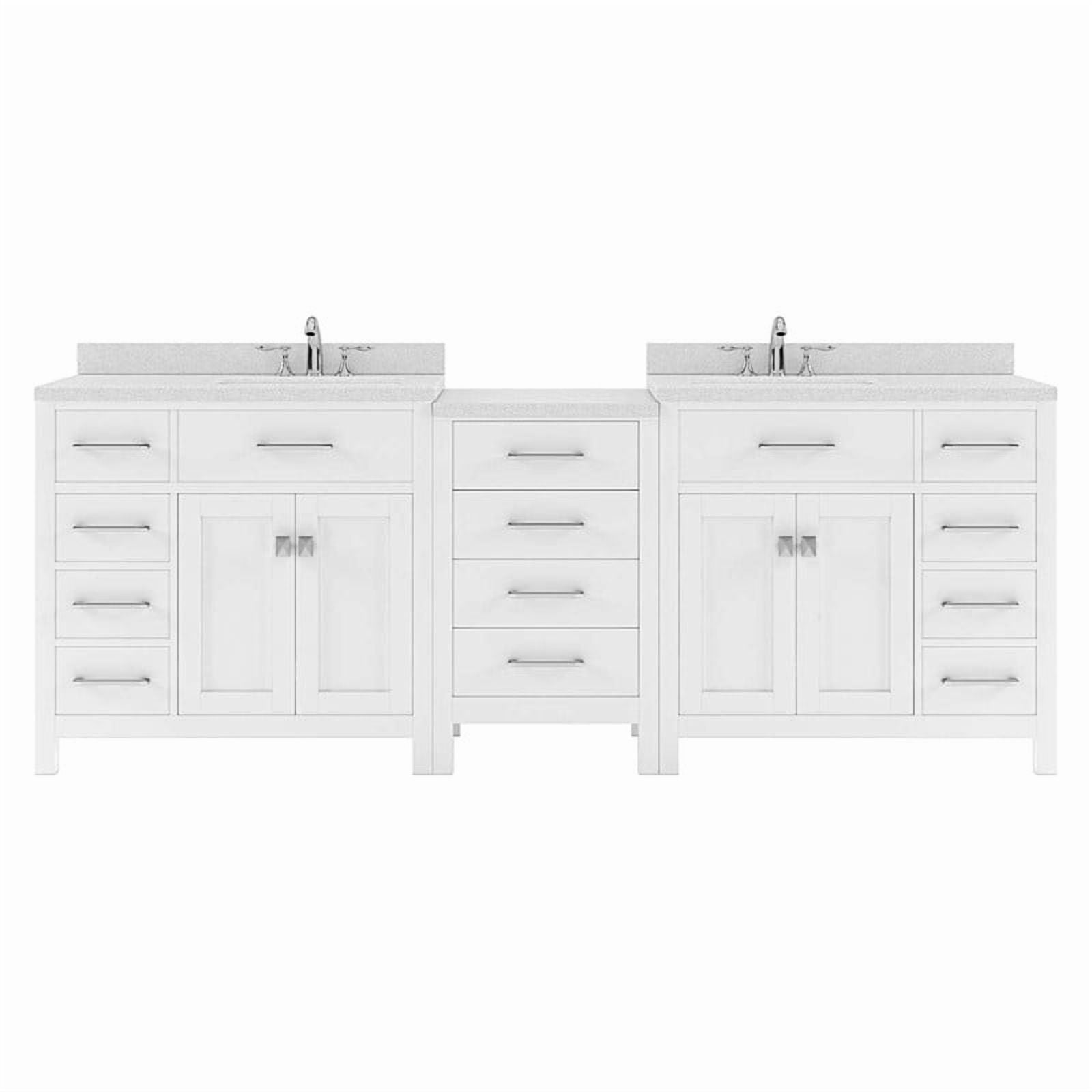 Caroline Parkway 93" Double Bath Vanity in White with White Quartz Top and Square Sinks