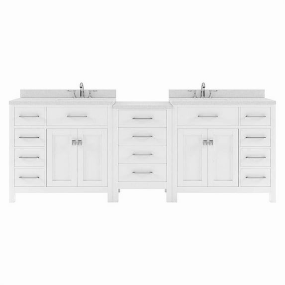 Caroline Parkway 93" Double Bath Vanity in White with White Quartz Top and Square Sinks