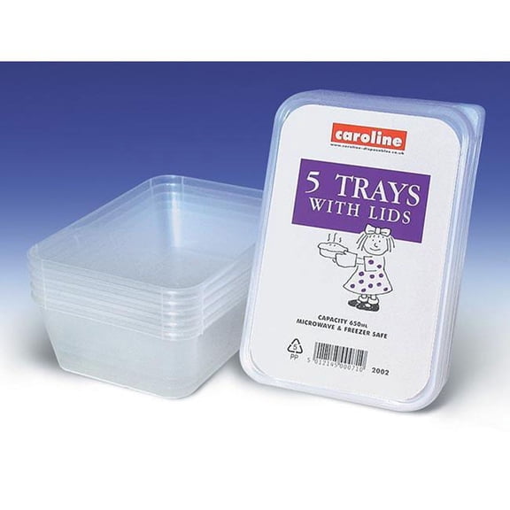 Caroline Plastic Tray with Lid 650ml 5pk 2002