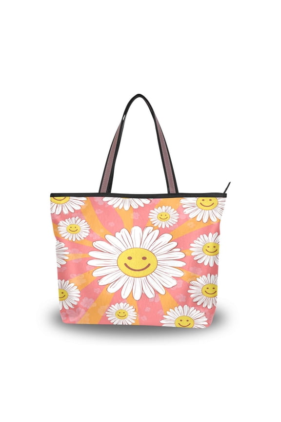 Caroline Tote Bag Environmental Protection Large Capacity Shopping Bag Portable Travel Multi-color Optional Smiley Face on Orange Background