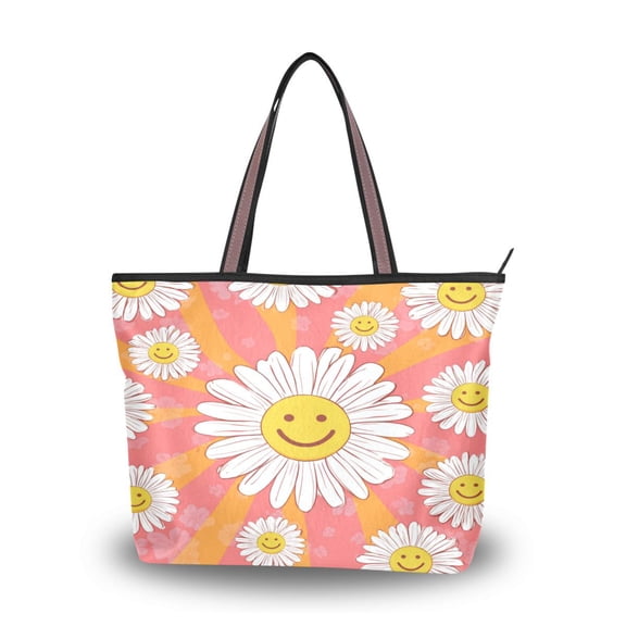 Caroline Tote Bag Environmental Protection Large Capacity Shopping Bag Portable Travel Multi-color Optional Smiley Face on Orange Background