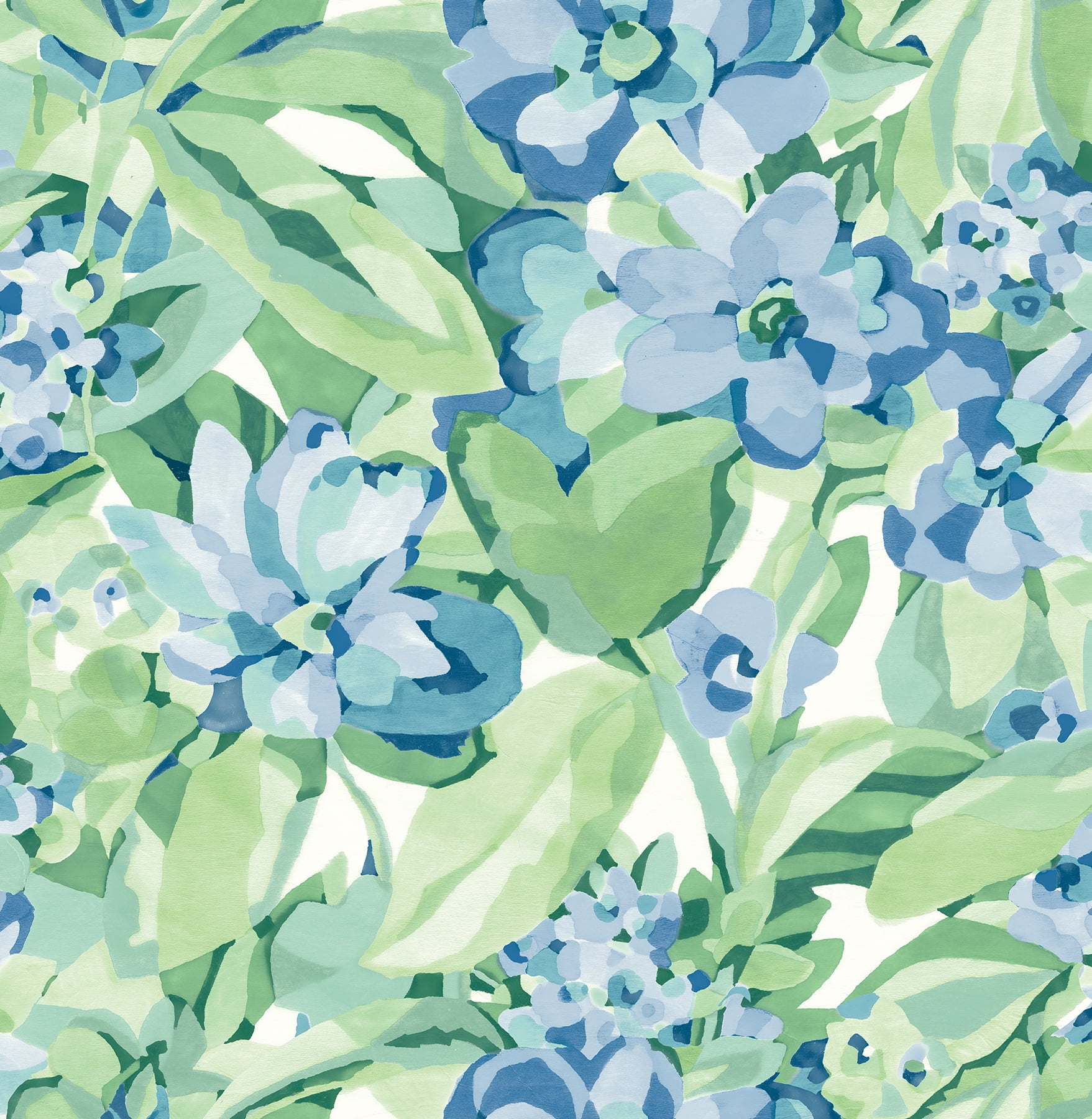 Heather Green and Blue Vinyl Floral Peel and Stick Wallpaper