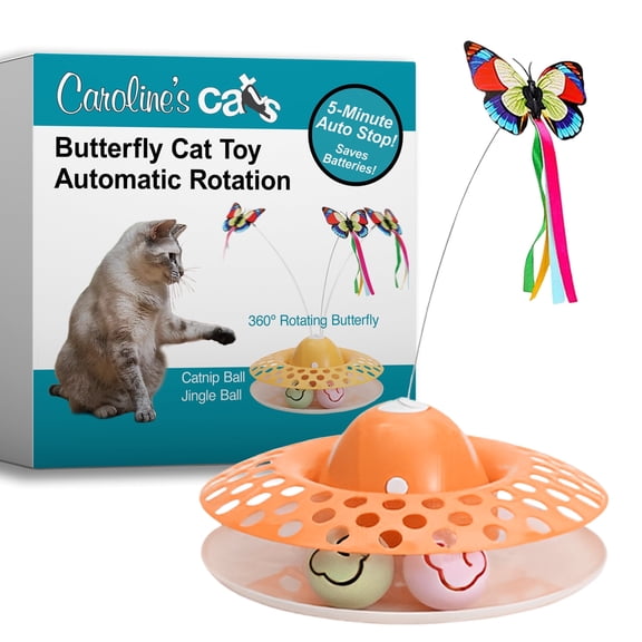 Caroline's Cats Automatic Butterfly Cat Toy Interactive 2 in 1 with Auto Shut Off & Catnip Ball Track; Recommended Electric Exercise & Enrichment Game