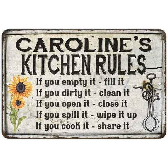 Caroline's Kitchen Rules Chic Sign Vintage Decor 8 x 12 High Gloss Metal 208120032251