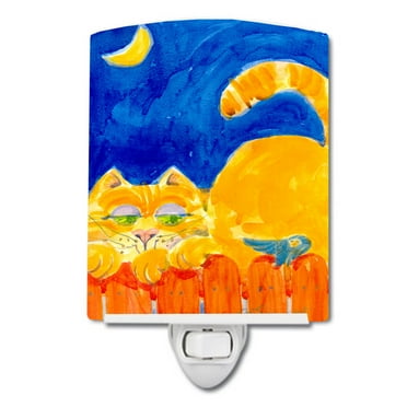 Caroline's Treasures 6020CNL Big orange Tabby cat on the fence Ceramic Night Light, 6x4x3", multicolor