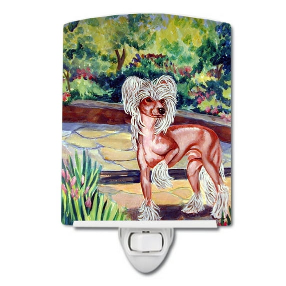 Caroline's Treasures 7021CNL Chinese Crested on the Patio Ceramic Night Light, 6x4x3", multicolor