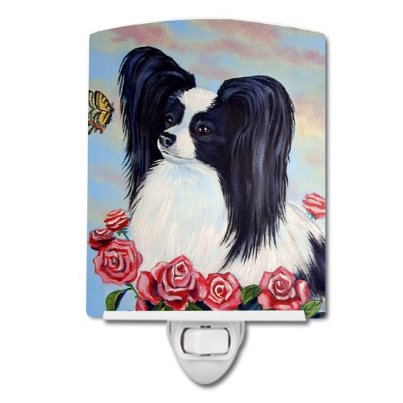 Caroline's Treasures 7040CNL Papillon Black and White Ceramic Night Light, 6x4x3", multicolor
