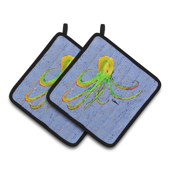 Caroline's Treasures 8524PTHD Octopus on Blue Pair of Pot Holders, 7.5HX7.5W, multicolor
