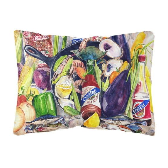 Caroline's Treasures 8641PW1216 Crystal Hot Sauce with Camellia Beans and Black Skillet Canvas Fabric Decorative Pillow,