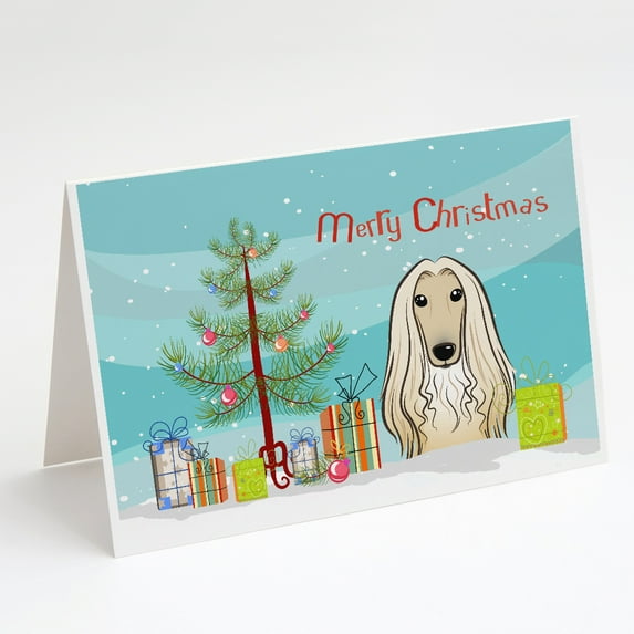 Christmas Tree and Afghan Hound Greeting Cards and Envelopes Pack of 8