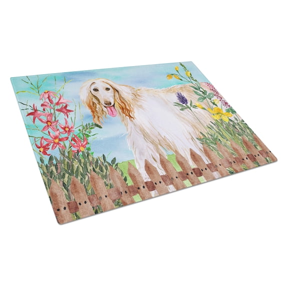 Caroline's Treasures Afghan Hound Spring Glass Cutting Board Large