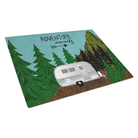 Caroline's Treasures Airstream Camper Adventure Awaits Glass Cutting Board Large
