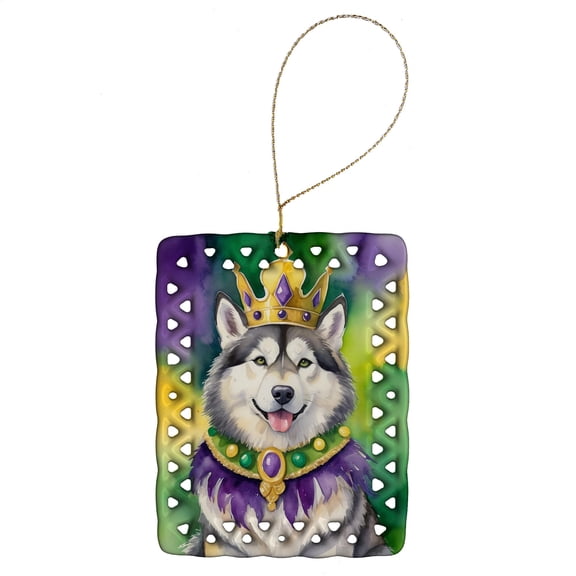 Caroline's Treasures Alaskan Malamute King of Mardi Gras Porcelain Ornament Christmas Tree Hanging Decorations for Home Christmas Holiday, Rectangle, Gift, Multicolor