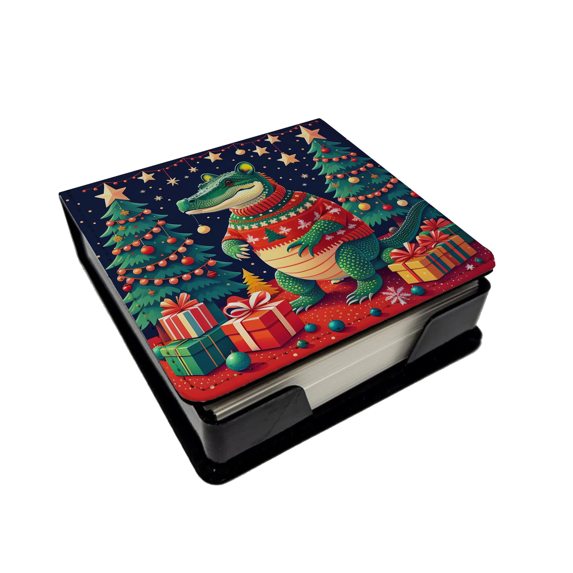 Caroline's Treasures Alligator Christmas PU Leather Note Paper Holder with Artist-Designed Cover, Desk Accessory, Office Gift