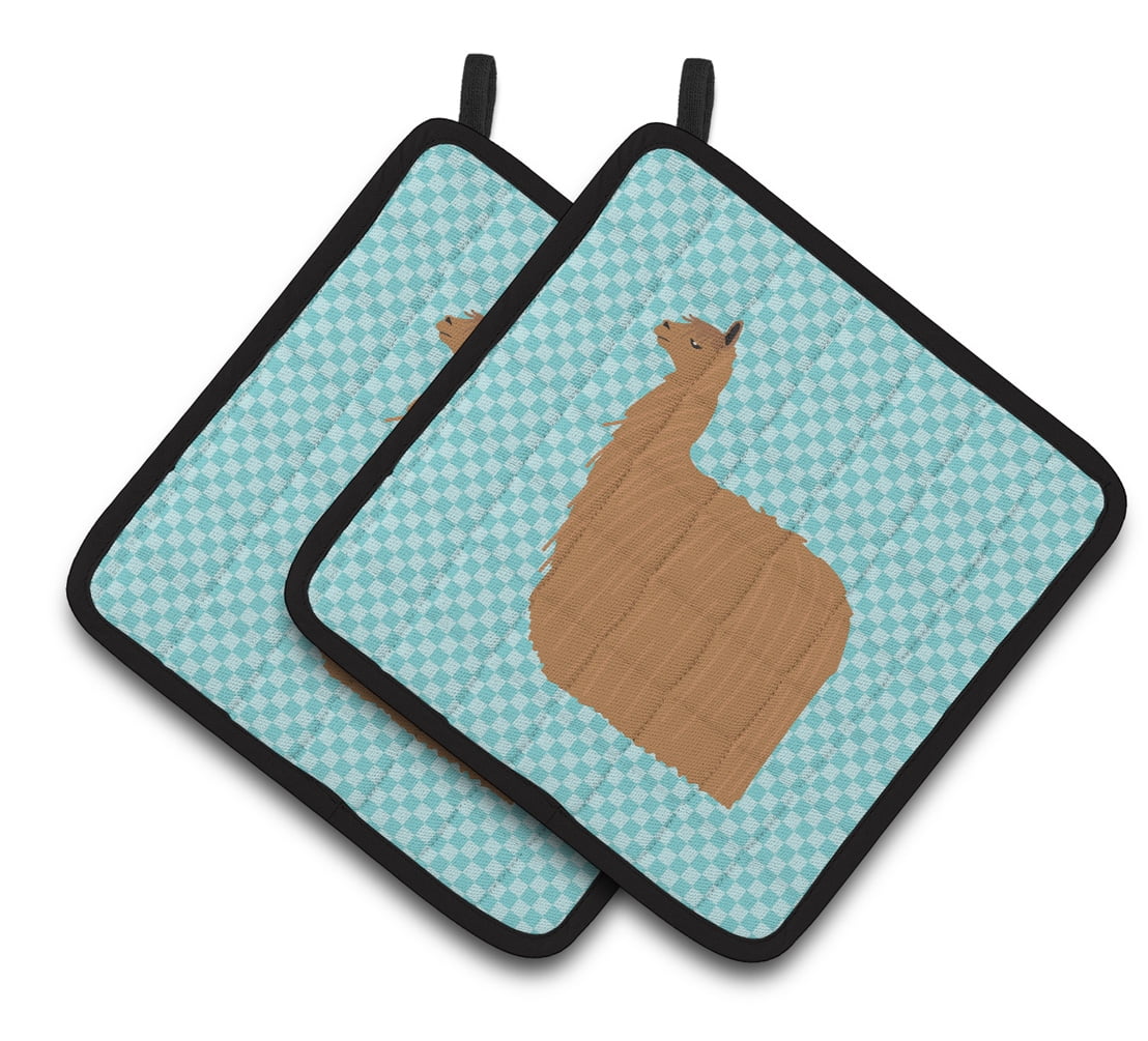 Caroline's Treasures Alpaca Suri Blue Check Pair of Pot Holders